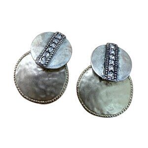 Chicos Silver-Tone Double Disc Clip-On Earrings With Rhinestone Detail